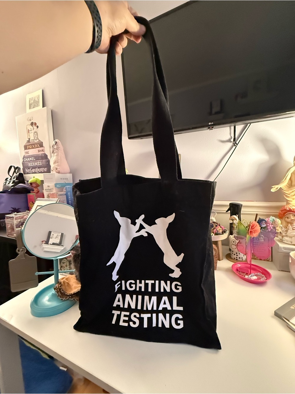 Lush Black Canvas Tote with White Graphic